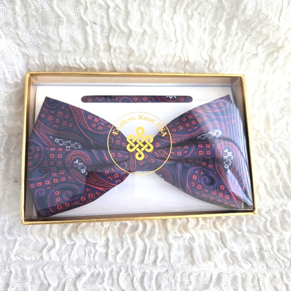 Men's Bow tie Paisley Pre-Tied Bowtie and Handkerchief Set Wedding Formal Party - Picture 2 of 6
